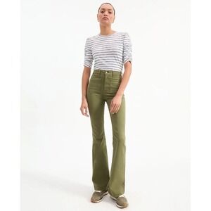Veronica Beard | Beverly Flare Pants 26 Army Olive Green Patch-Pocket Twill $298